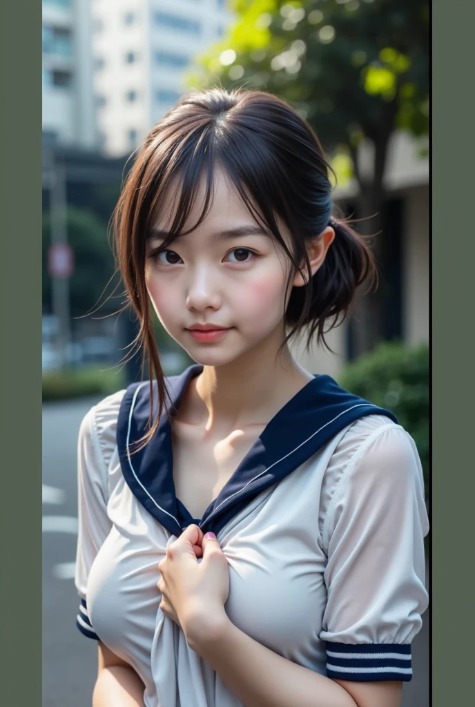 Realistic glowing skin, (発Sweat:1.8),Stand backwards,Look back at your face,Always look at the camera,(発Sweat:1.8),(Beautiful nipples in real life:1.6),,(whole body:1.9),(発Sweatしたリアルな白い肌:1.9),White socks, (Black leather shoes:1.8),
,Cold look,Cold Stare,Black Hair,short hair,Tie your hair short,Silky translucent white skin,,(Very detailed美しい顔), Great face and eyes, (Highest quality:1.4), (Very detailedな), (Very detailed CG 統合 8k 壁紙), Very detailed, High resolution raw color photos, Professional photography, Realistic portrait,Sweat,,(A Cup:1.9),(Flat Chest:1.9),(Very small breasts:1.9),(Breast augmentation:0.1),(Small breasts beginning to swell:1.9),(Breasts during puberty:1.9),
, (少女のwhole bodyの詳細なRAW写真), Canon EOS R5 250mm, Sharp focus, Cinema Lighting,  (No makeup:1.2), Fine skin, Delicate collarbone,,(Ultra-high resolution:1.6), (Realistic:1.6),,(Japanese junior high school girls:1.9),(whole body:1.8),(Sweatが滴る肌:1.9),(Black pleated skirt for the lower body only:1.9),(Sweatで滲んだ肌:1.9),(Age is :1.9),(Raise one hand above your head:2),(Topless:1.9),Height is 155cm,Non-erect, thin nipples,very small nipples,Natural nipples,Real girl nipples,Not disgusting nipples、 (Armpit hair just starting to grow:1.9),