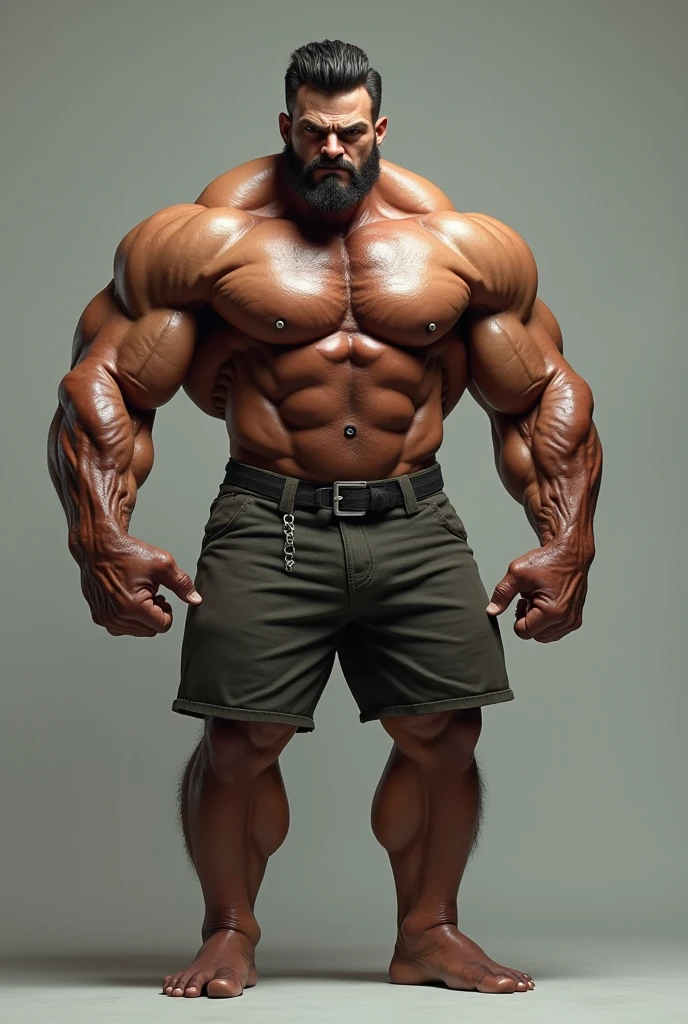 Un homme transpirant extrêmement sexy et muscler sans vêtements avec des gros bras