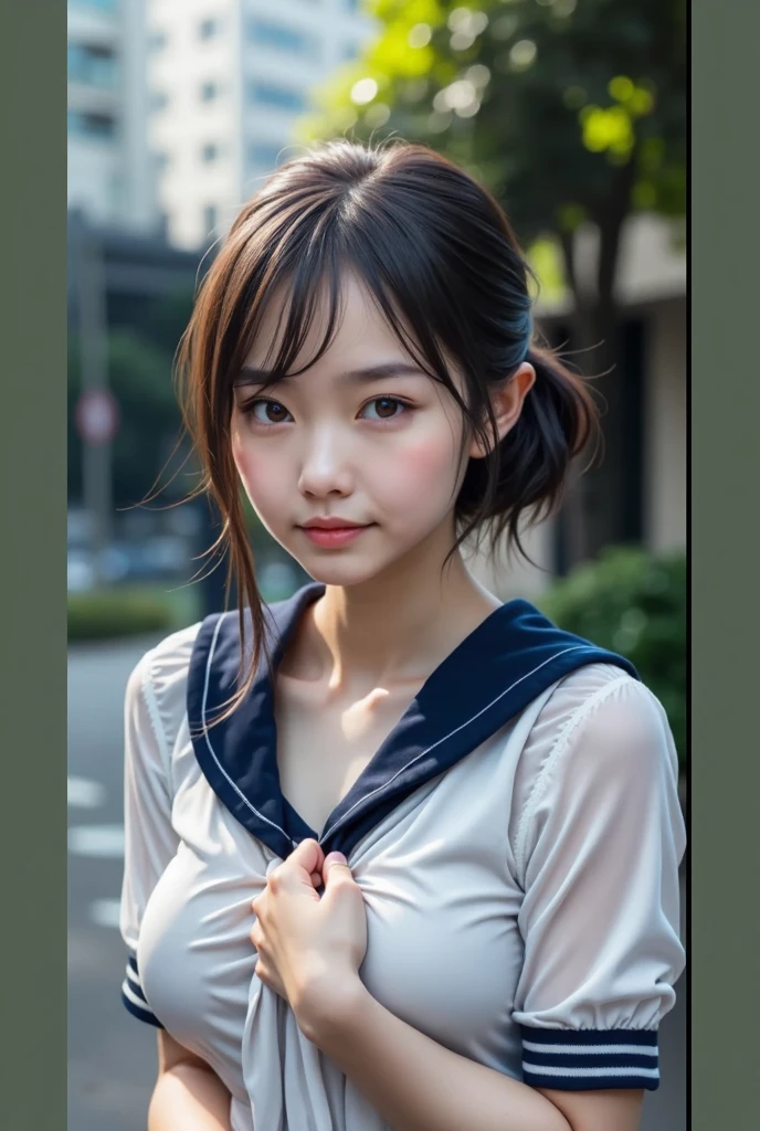 Realistic glowing skin, (発Sweat:1.8),Stand backwards,Look back at your face,Always look at the camera,(発Sweat:1.8),(Beautiful nipples in real life:1.6),,(whole body:1.9),(発Sweatしたリアルな白い肌:1.9),White socks, (Black leather shoes:1.8),
,Cold look,Cold Stare,Black Hair,short hair,Tie your hair short,Silky translucent white skin,,(Very detailed美しい顔), Great face and eyes, (Highest quality:1.4), (Very detailedな), (Very detailed CG 統合 8k 壁紙), Very detailed, High resolution raw color photos, Professional photography, Realistic portrait,Sweat,,(A Cup:1.9),(Flat Chest:1.9),(Very small breasts:1.9),(Breast augmentation:0.1),(Small breasts beginning to swell:1.9),(Breasts during puberty:1.9),
, (少女のwhole bodyの詳細なRAW写真), Canon EOS R5 250mm, Sharp focus, Cinema Lighting,  (No makeup:1.2), Fine skin, Delicate collarbone,,(Ultra-high resolution:1.6), (Realistic:1.6),,(Japanese junior high school girls:1.9),(whole body:1.8),(Sweatが滴る肌:1.9),(Black pleated skirt for the lower body only:1.9),(Sweatで滲んだ肌:1.9),(Age is :1.9),(Raise one hand above your head:2),(Topless:1.9),Height is 155cm,Non-erect, thin nipples,very small nipples,Natural nipples,Real girl nipples,Not disgusting nipples、 (Armpit hair just starting to grow:1.9),