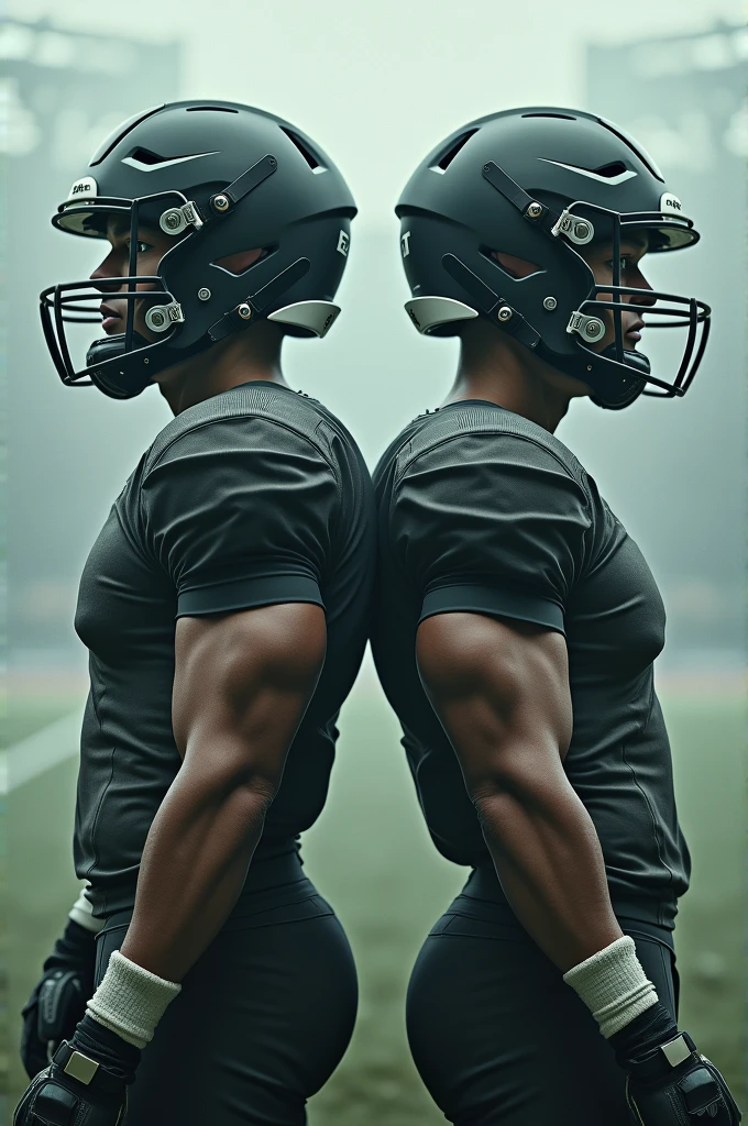 Image of two conjoined twin football players