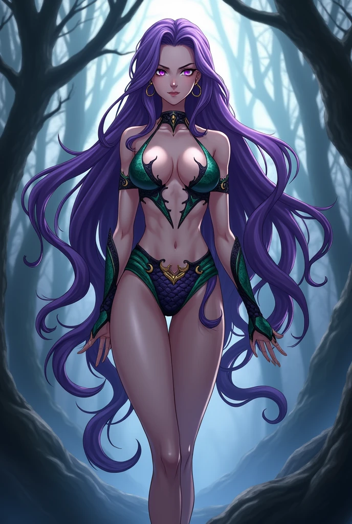 She is a beautiful Medusa, She's not wearing any clotheedusa isn't wearing underwear、White and beautiful skin、Blue and pretty eyes、Beautiful pubic area without hair、Sexy pose、Mega Mini、Big Breasts、Full nudity、Small areola、