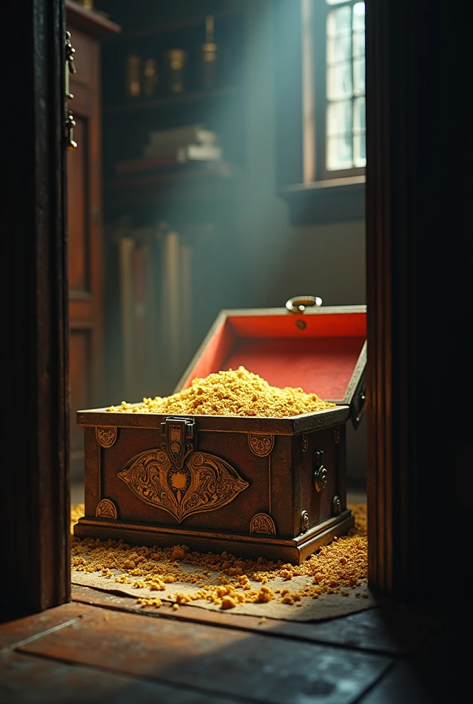 The mysterious box in the closet contained gold things 