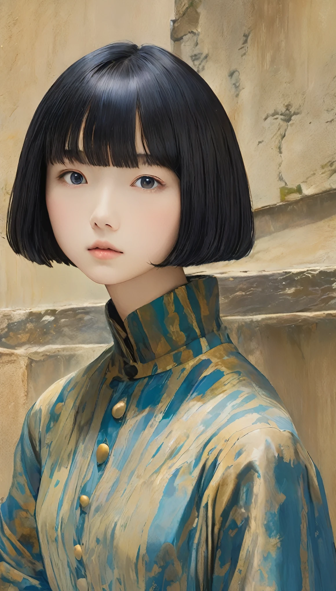 masterpiece、Highest quality、1.woman、20-year-old、Bobcut、Black Hair、Surrealism