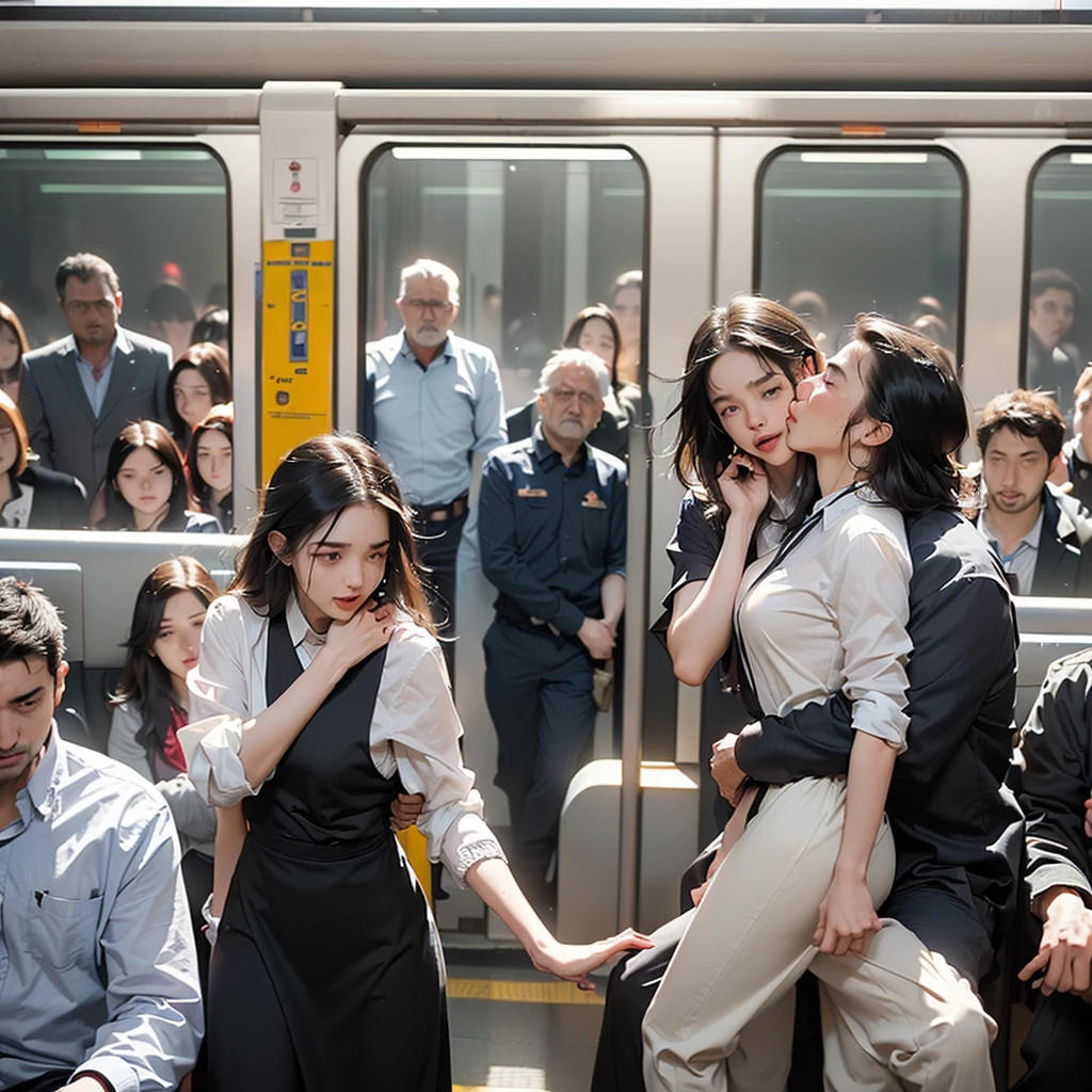 (((Crazy behavior: 1.5), 1 person, (Full Body Shot), 1 person, (((OL being molested: 1.5))), (so beautiful), (Beautiful Face: 1.5), The girl has her hands tied behind her back, is crying, (Office Lady Uniform: 1.2), (In a crowded train: 1.5), The man forcefully kisses her, (A man takes off his girlfriend's skirt: 1.5), (The man hugs her chest: 1.5), (At S.F.W.: 1.1), (((Pussy visible through shirt))), (Moans of pain: 1.3), (Ecstasy: 1.5)))