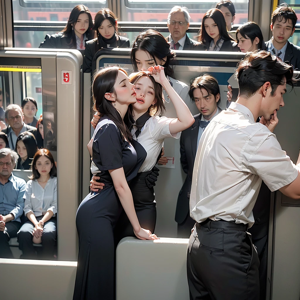 (((Crazy behavior: 1.5), 1 person, (Full Body Shot), 1 person, (((OL being molested: 1.5))), (so beautiful), (Beautiful Face: 1.5), The girl has her hands tied behind her back, is crying, (Office Lady Uniform: 1.2), (In a crowded train: 1.5), The man forcefully kisses her, (A man takes off his girlfriend&#39;s skirt: 1.5), (The man hugs her chest: 1.5), (At S.F.W.: 1.1), (((Pussy visible through shirt))), (Moans of pain: 1.3), (Ecstasy: 1.5)))