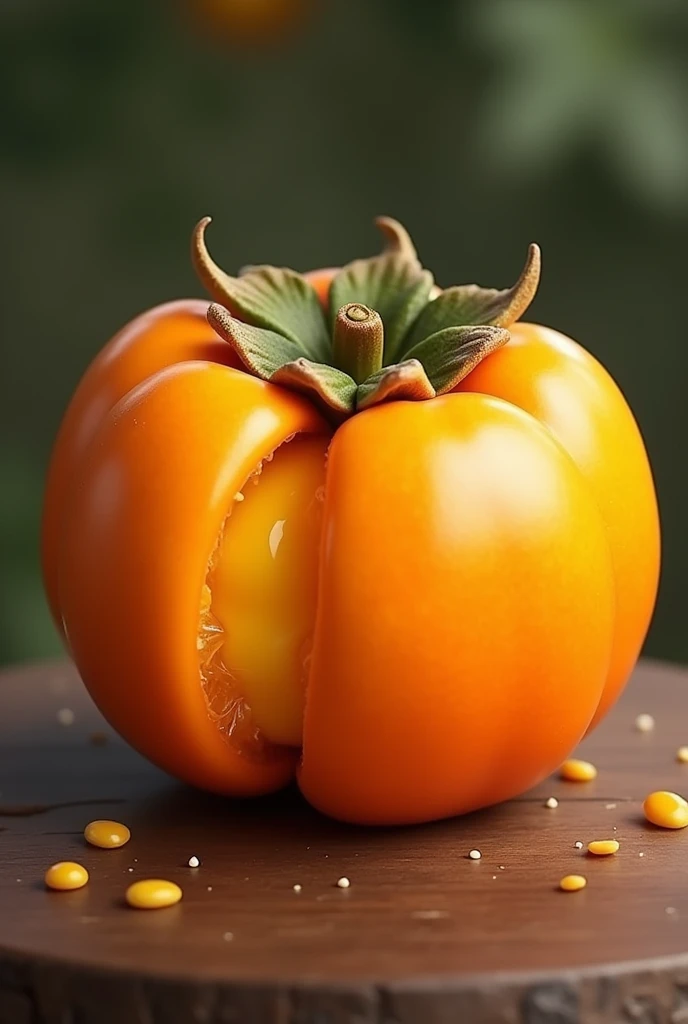 curious fruit is the "khaki". Its rind can range from yellow to deep orange and has a smooth, shiny texture.. When it is ripe, o khaki tem uma polpa doce e gelatinosa que lembra a textura de um pudim, with a flavor that combines notes of honey and spices.