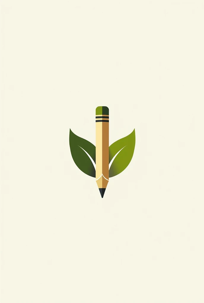 A logo with a pencil and a leaf