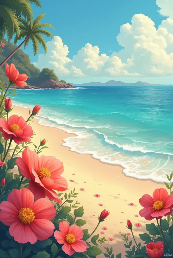 Flowers on the beach written ELIETE + ELIELDON = forever