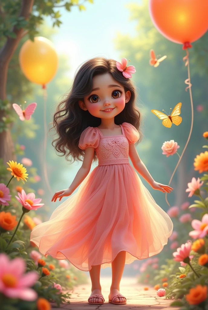 Real Pinay girl semi chubby with dress pink with sandals with flowers baloons butterflies