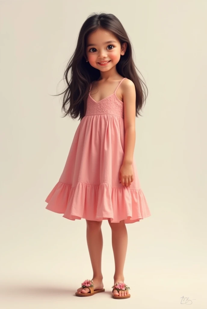 Realistic Pinay girl semi chubby with dress pink with sandals with flowers