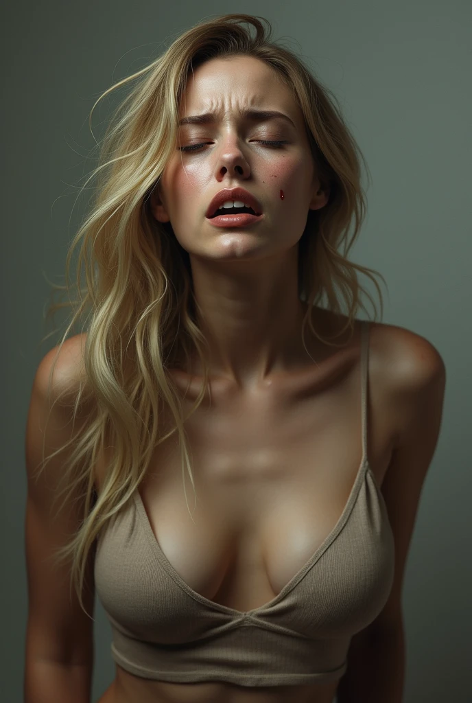 Blonde with big boobs crying 