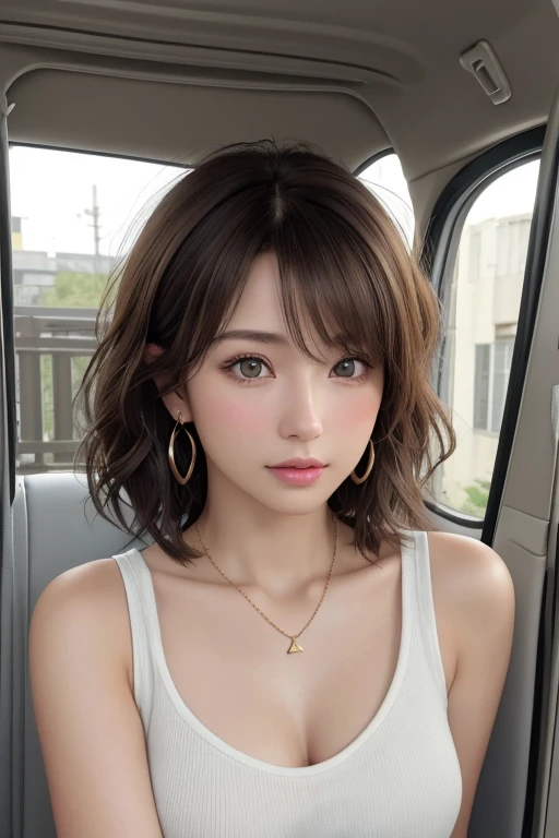(Representative works:1.3)、(8k、Realistic、RAWphotograph、Best image quality:1.4)、(30 year old mature woman)、Small face、Beautiful Face、(Realistic Face)、No makeup、Natural Makeup、light makeup、 (Dark brown、short hair:1.3)、Beautiful hairstyle、Realistic eyes、Beautiful attention to detail、 (Realisticな肌)、Beautiful Skin、 (sweater),,Bust B cup、 Confused、 charm, 超High resolution, Ultra-realistic, High resolution, Golden ratio FF Tifa、Gray background、最high quality、masterpiece、High resolution、1 female、necklace、gem、Earrings、Beautiful Face、Body Up、Tyndall effect、Realistic、Rim Light、Two-tone lighting、(High resolutionスキン:1.2)、8k UHD、Digital SLR、Soft lighting、high quality、Volumetric lighting、photograph、High resolution、4K、8k、Brown haired woman、Adult、Small eyes、Perfect Mouth、Highly detailed eyes and mouth、Black natural eyes、Pure brown hair color、lol、Caucasian skin color、White shirt and random color tank top、Hair quality and shine、street、town、road、congestion、