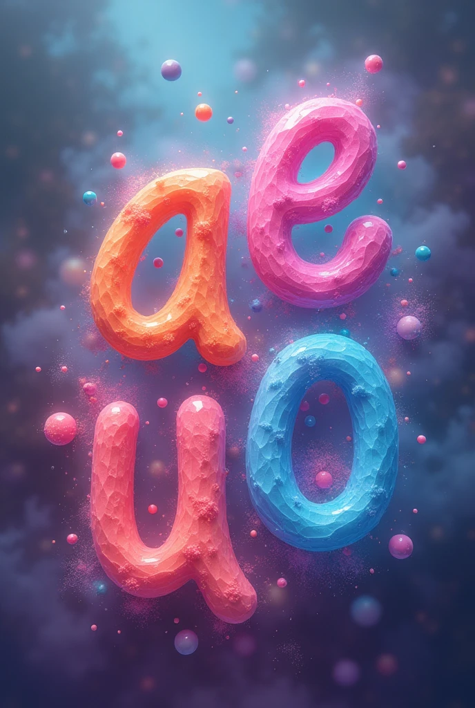 lowercase vowels in round with colors for a sublimate