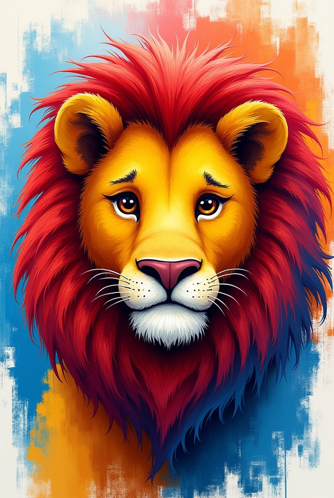 Create a lion face with primary colors paint for kids