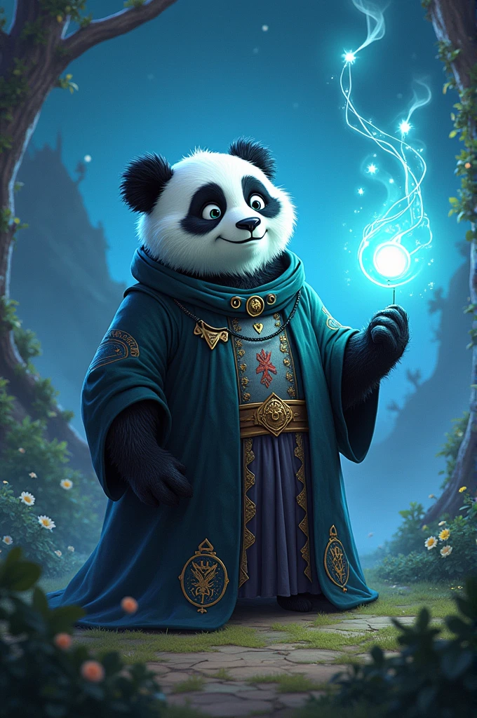 Pixar style necromancer panda