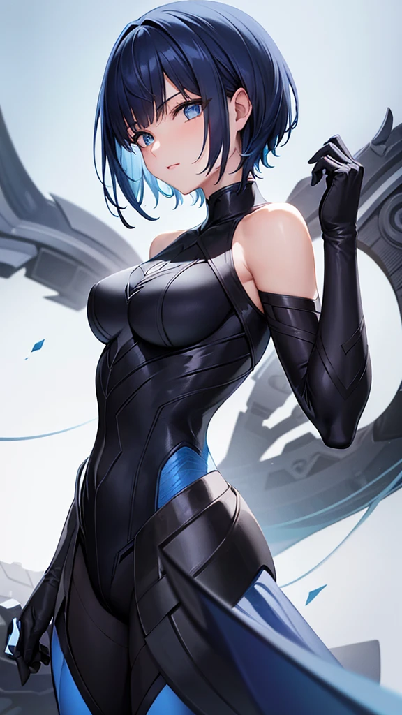 Looking at viewer, Short Hair, Bangs, Blue eyes, Blue Hair, symbiote girl, High Resolution,