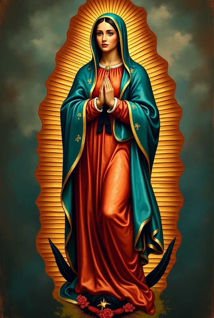 ((Cinematic photo of a beautiful and (((VIRGIN MARY OF GUADALUPE. . Art by: JOAQUIN SOROLLA, THE GRECO, WILLIAM ADOLPHE BOUGUEREAU))) in full Colors. full body. Hello poster, Noah Bradley, Luis Royo, Tuomas Korpi, Neil Blevins, screen print, pastel colors, cinematic, elegant, intricate, 8k, trending on artstation, concept art, sharp focus, illustration, hyper), (Beautifully Color Graded), Unparalleled Quality, Hard Surface Modeling), American Tonalist, Expression of Determination, (Iridescent), CANON-Eos-C300-ƒ4-15mm, Colorful, Surrealist Surprise), Infrared Unseen, (Impressionist Oil Art), Victorian Elegance, Elegant Perfectionism), Beautiful, Post-processing, Photographed by a Nikon Z7 II Camera