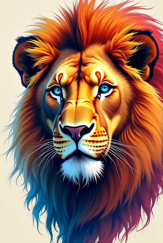 create a lion face with primary colors paint blue eyes