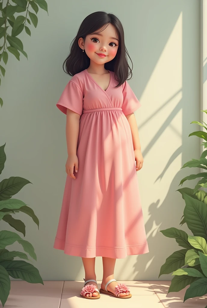 Realistic Pinay girl 1 semi chubby with dress pink with sandals with flowers
