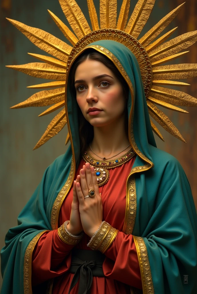 ((Cinematic photo of a beautiful and (((VIRGIN MARY OF GUADALUPE. .  Art by: JOAQUIN SOROLLA, THE GRECO, WILLIAM  ADOLPHE  BOUGUEREAU))) in full Colors. full body. Hello poster, Noah Bradley, Luis Royo, Tuomas Korpi, Neil Blevins,  screen print, pastel colors, cinematic, elegant, intricate, 8k, trending on artstation, concept art, sharp focus, illustration, hyper), (Beautifully Color Graded), Unparalleled Quality, Hard Surface Modeling), American Tonalist, Expression of Determination, (Iridescent), CANON-Eos-C300-ƒ4-15mm, Colorful, Surrealist Surprise), Infrared Unseen, (Impressionist Oil Art), Victorian Elegance, Elegant Perfectionism), Beautiful,  Post-processing, Photographed by a Nikon Z7 II Camera
