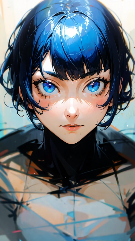 Looking at viewer, Short Hair, Bangs, Blue eyes, Blue Hair, High Resolution, 