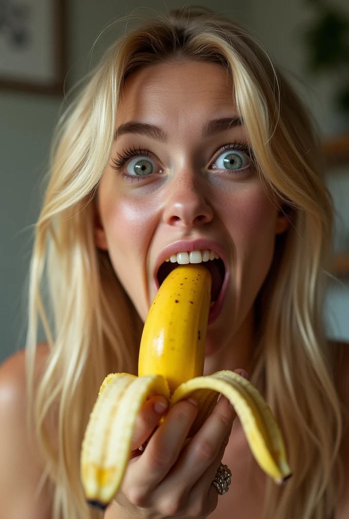 Blonde sucking a banana excited 