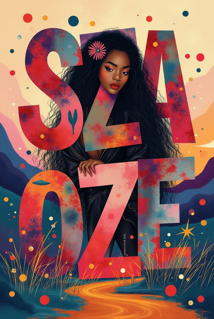 Abstract art with name "sza" and "snooze"
