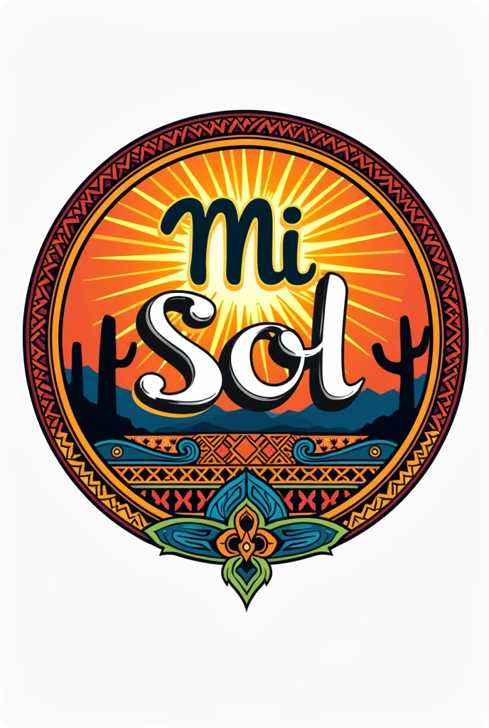 Make a logo in a circle for a restaurant that says MI SOL in Spanish that has a Bolivian touch and looks like a restaurant