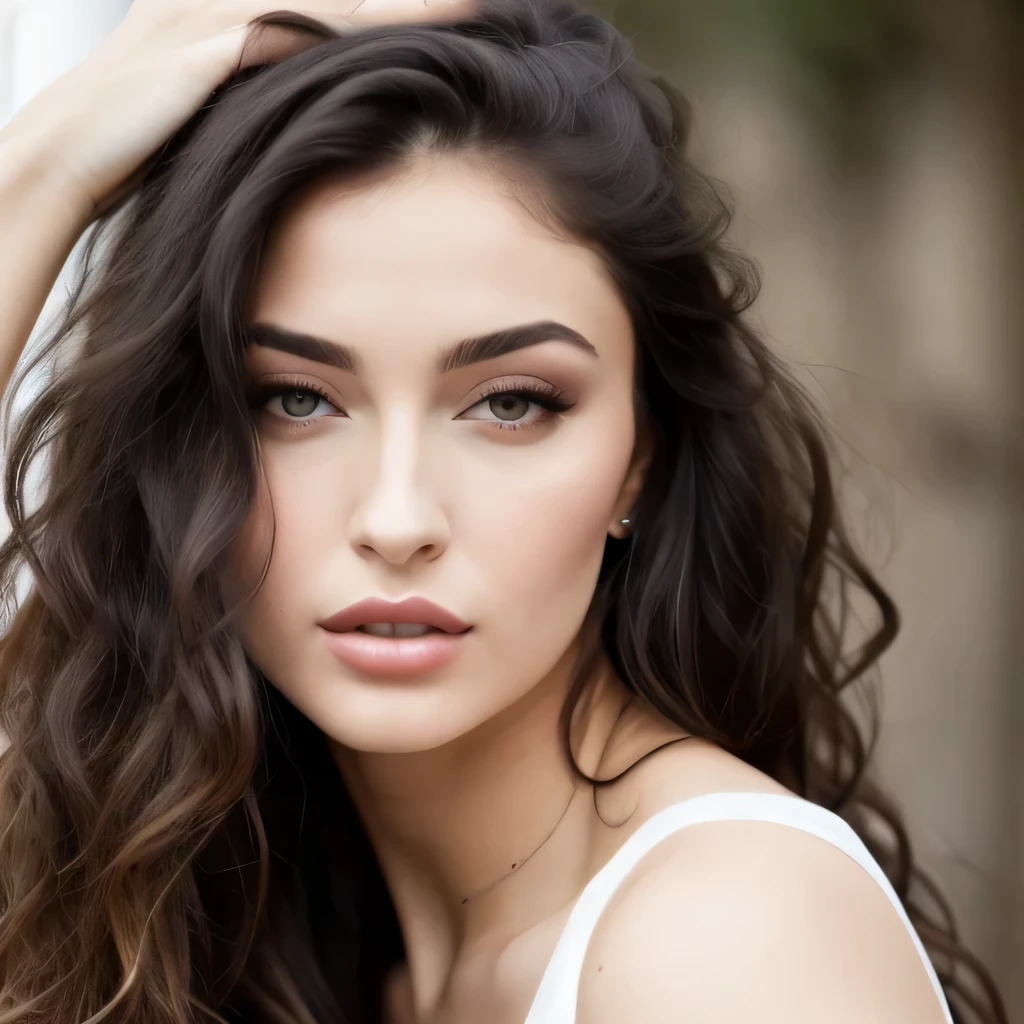 arafed woman with long black hair and a white top, photo of a beautiful woman, portrait of a beautiful model, soft portrait shot 8 k, beautiful face and flawless skin, beautiful young woman, flawless olive skin, young beautiful woman, portrait sophie mudd, gorgeous latina face, medium portrait soft light, beautiful female model, beautiful young face, gorgeous attractive face full body pose sexy wearing blue jeans  full body