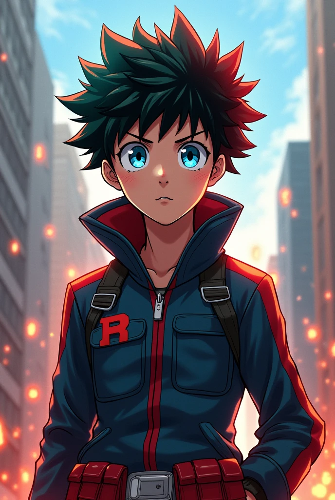 Oc my hero academia, eyes blue
Hair brown and red