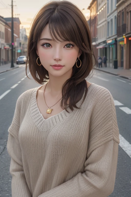 (Representative works:1.3)、(8k、Realistic、RAWphotograph、Best image quality:1.4)、(30 year old mature woman)、Small face、Beautiful Face、(Realistic Face)、No makeup、Natural Makeup、light makeup、 (Dark brown、short hair:1.3)、Beautiful hairstyle、Realistic eyes、Beautiful attention to detail、 (Realisticな肌)、Beautiful Skin、 (sweater),,Bust B cup、 Confused、 charm, 超High resolution, Ultra-realistic, High resolution, Golden ratio FF Tifa、Gray background、最high quality、masterpiece、High resolution、1 female、necklace、gem、Earrings、Beautiful Face、Body Up、Tyndall effect、Realistic、Rim Light、Two-tone lighting、(High resolutionスキン:1.2)、8k UHD、Digital SLR、Soft lighting、high quality、Volumetric lighting、photograph、High resolution、4K、8k、Brown haired woman、Adult、Small eyes、Perfect Mouth、Highly detailed eyes and mouth、Black natural eyes、Pure brown hair color、lol、Caucasian skin color、Hair quality and shine、street、town、road、congestion、
