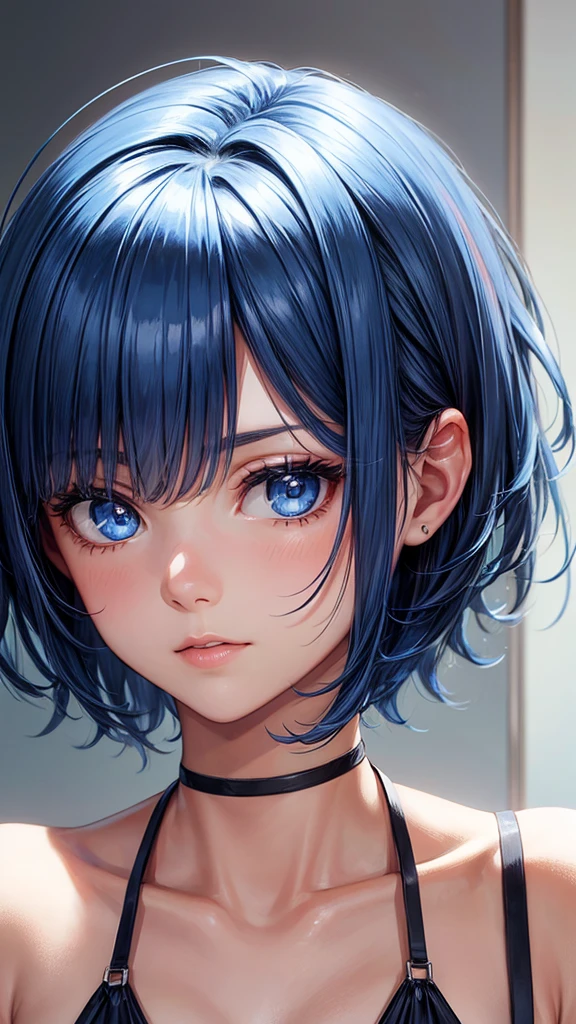 Looking at viewer, Short Hair, Bangs, Blue eyes, Blue Hair, High Resolution, 