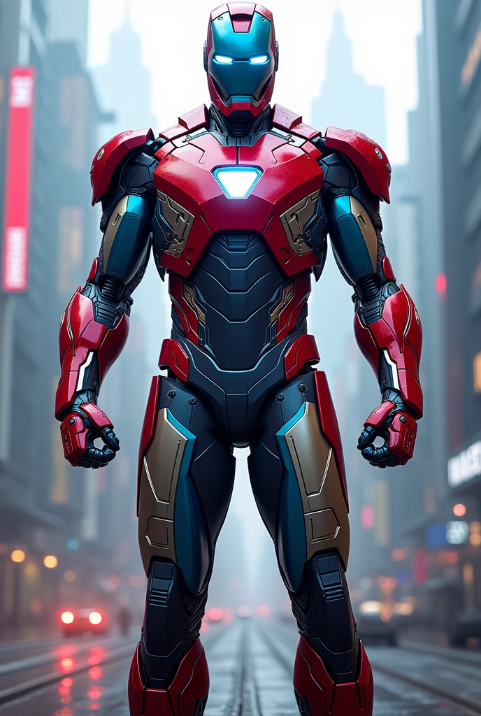 Create an image of an Iron Man mark but with Willsterman&#39;s colors which are red and blue