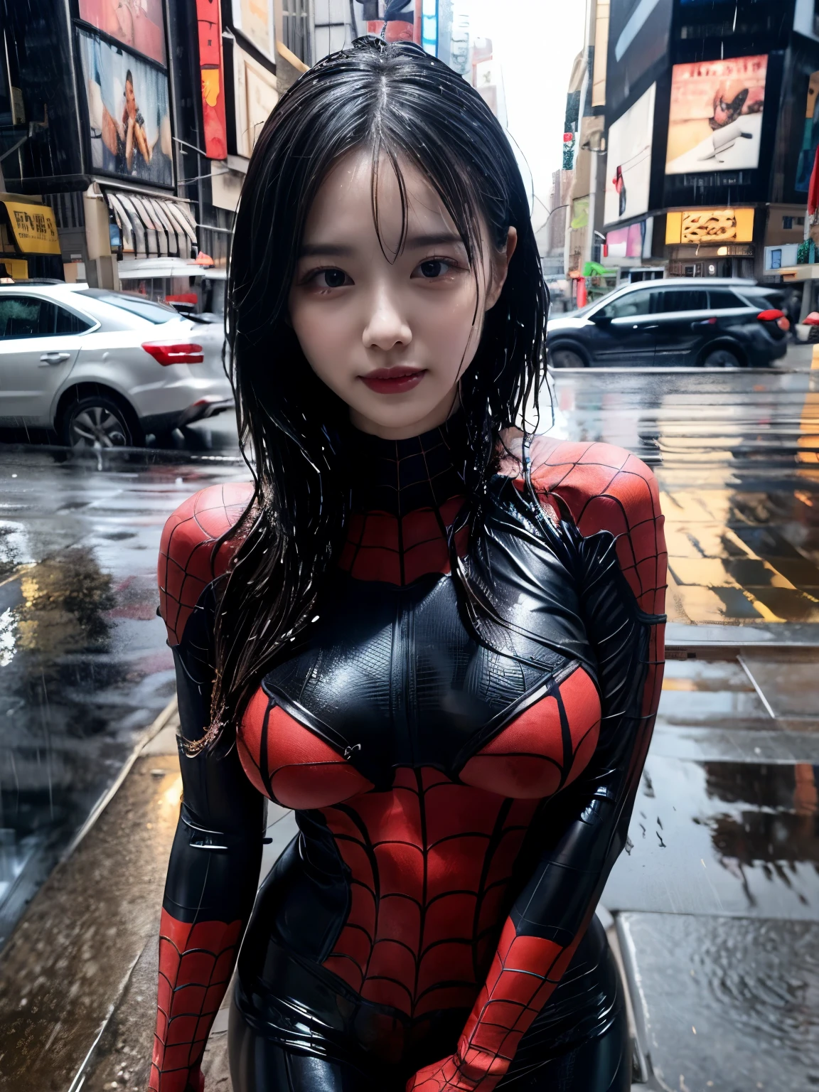 Spidey Woman,Heavy rain in New York、Large Breasts、Soaked in the rain、
