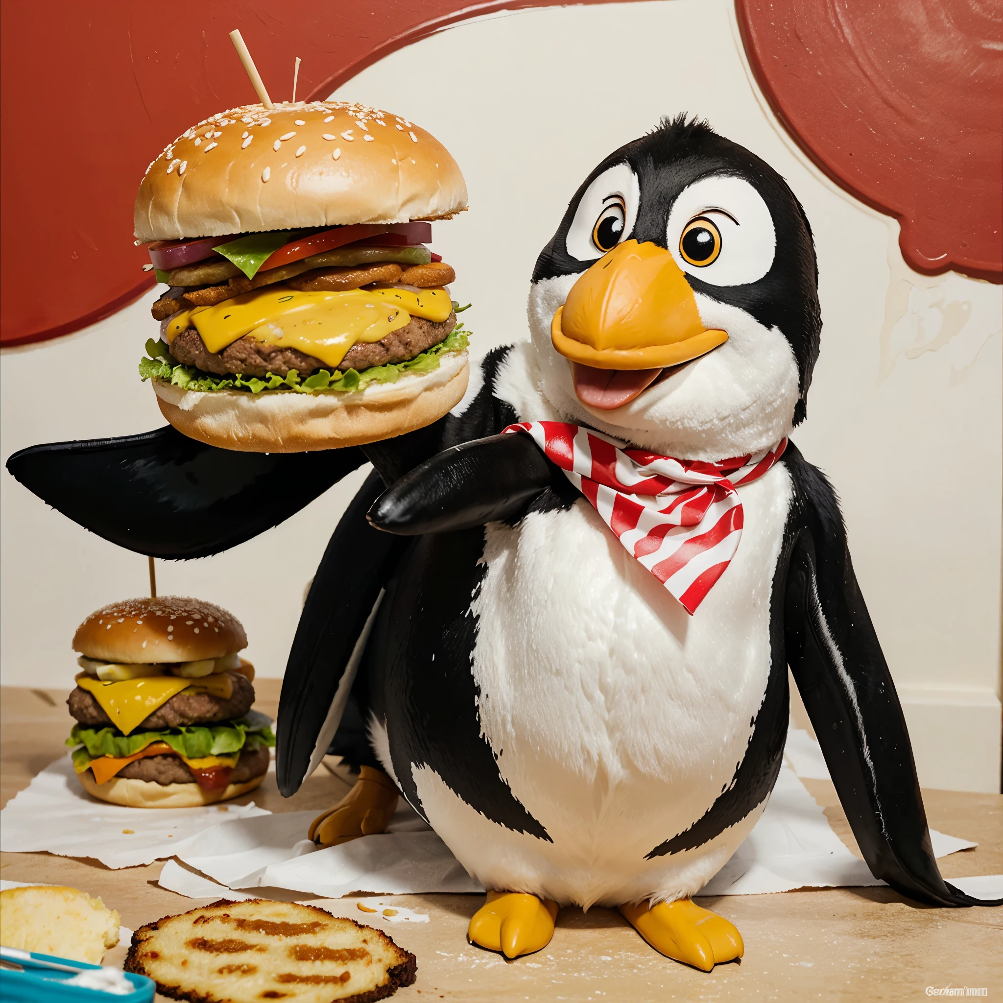 Skipper, The penguin of Madagascar painting a hamburger