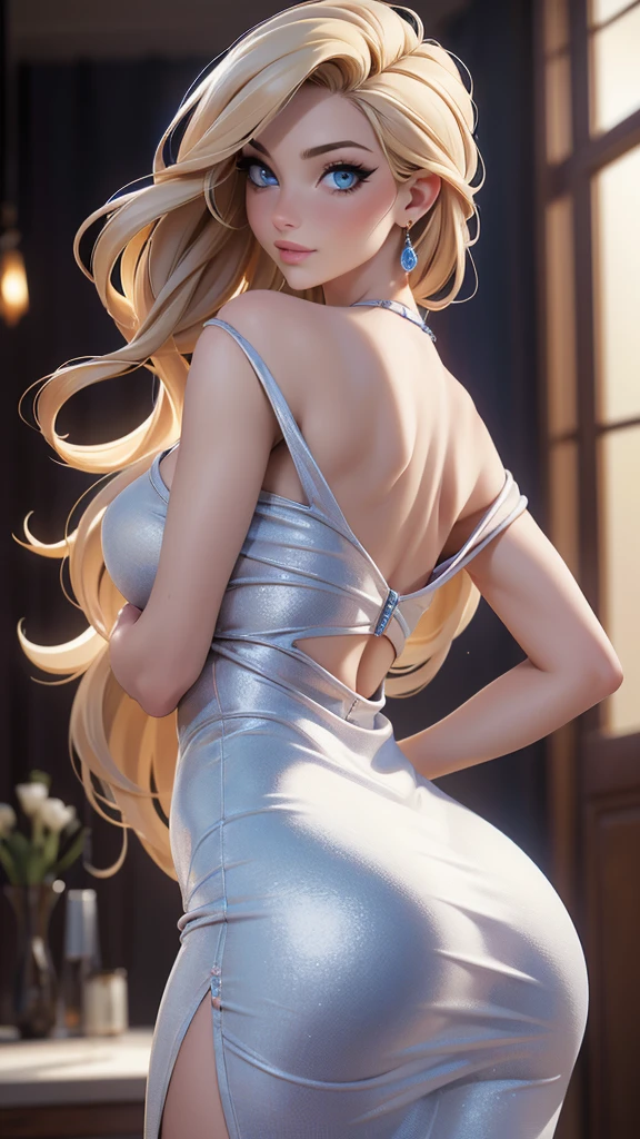 (masterpiece), (best quality), (detailed), light layer, 1solo girl, young girl, perfect body, blonde hair, defined chest, defined collarbone, ultra realistic, photorealistic, detailed, ,Enhance, Short Orange Mini Dress Low chest Bodycon Club Evening Party Sexy Dress, black background, white spotlight, all fours, leaning_back
