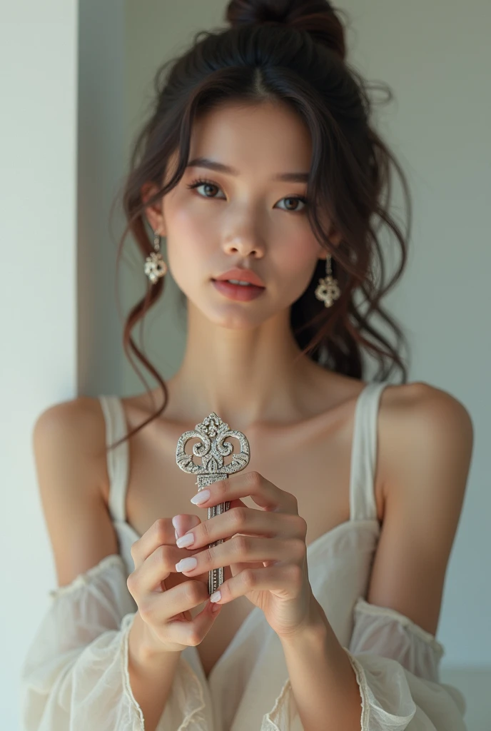(photorealism:1.2), beautiful woman, with modern key

