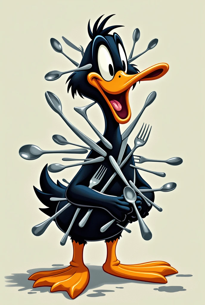 Daffy Duck full of silverware