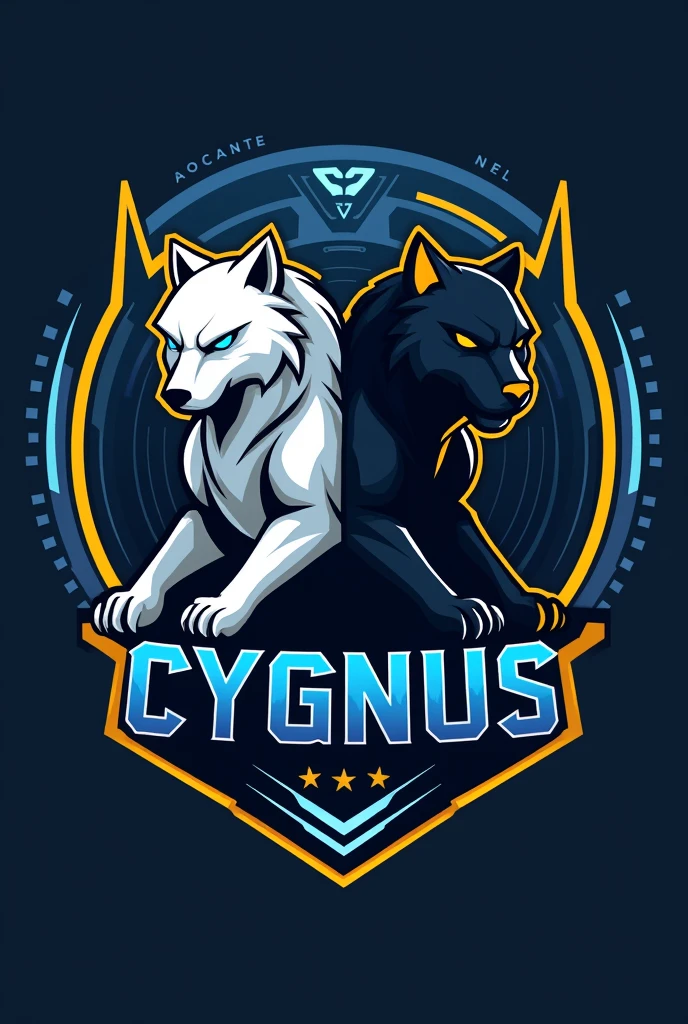 make a logo for nfl team: They are two mascots on one team, the wolf team: blue with silver details and the panther team: black with yellow details. The team is called Cygnus and is. 2025