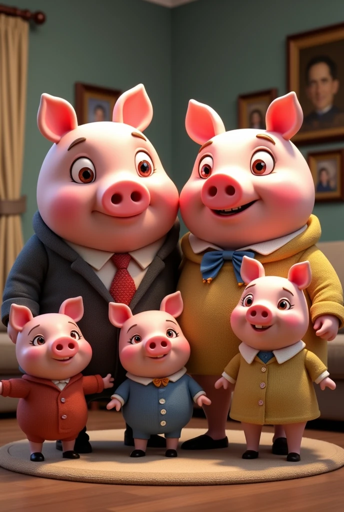 Mommy and Daddy Pig plus 3 big adult children