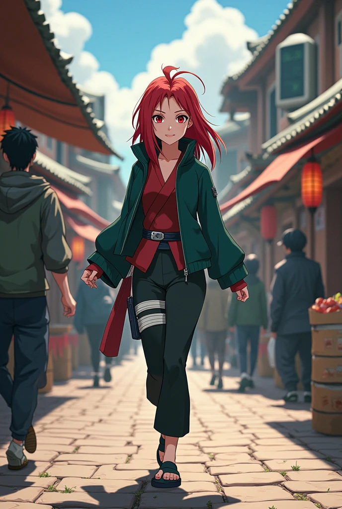 Karin Uzumaki walking through the streets of the leaf village