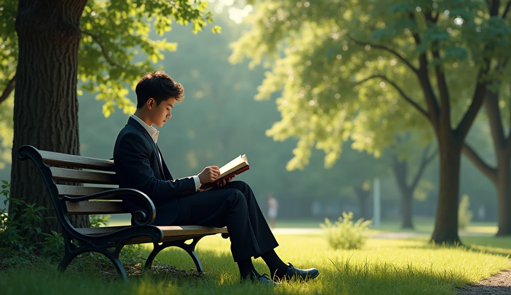 person sitting on a bench reading a book