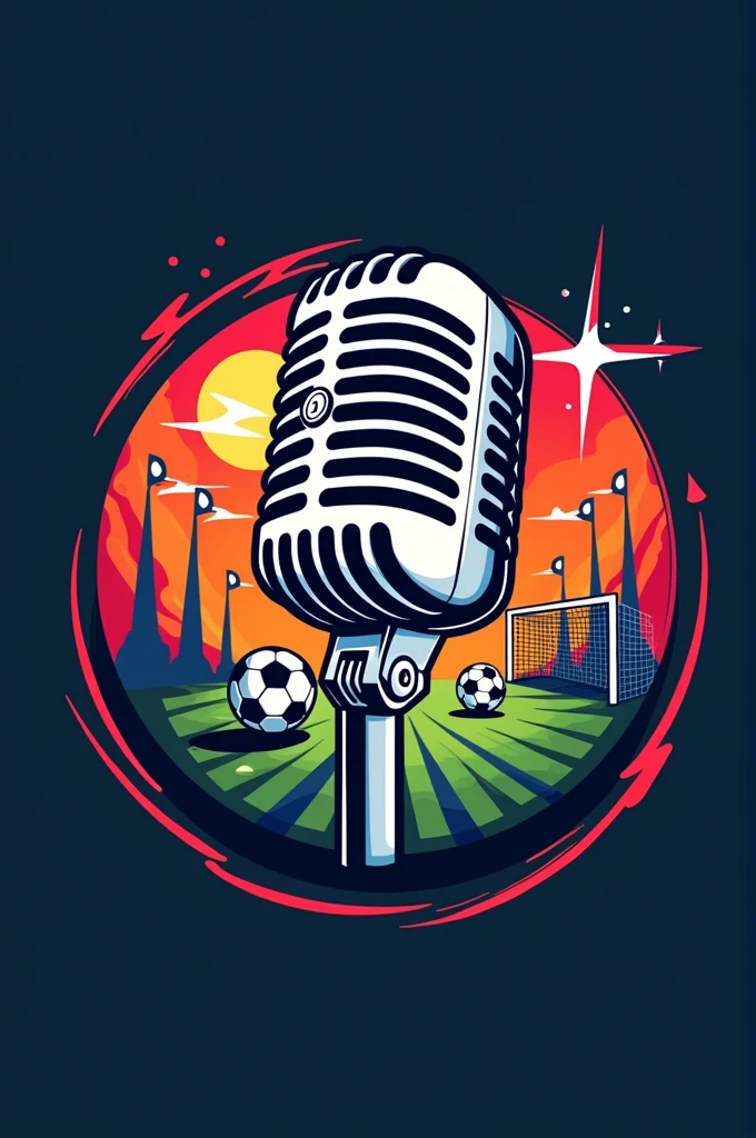 Create a logo for my YouTube channel, where I talk about football. The design should incorporate elements used in a match, as well as include a classic microphone, representing the channel's communication. The name is 'Opiniões do Sergio'. The logo should be spectacular, attractive, and capable of engaging those who see it. 