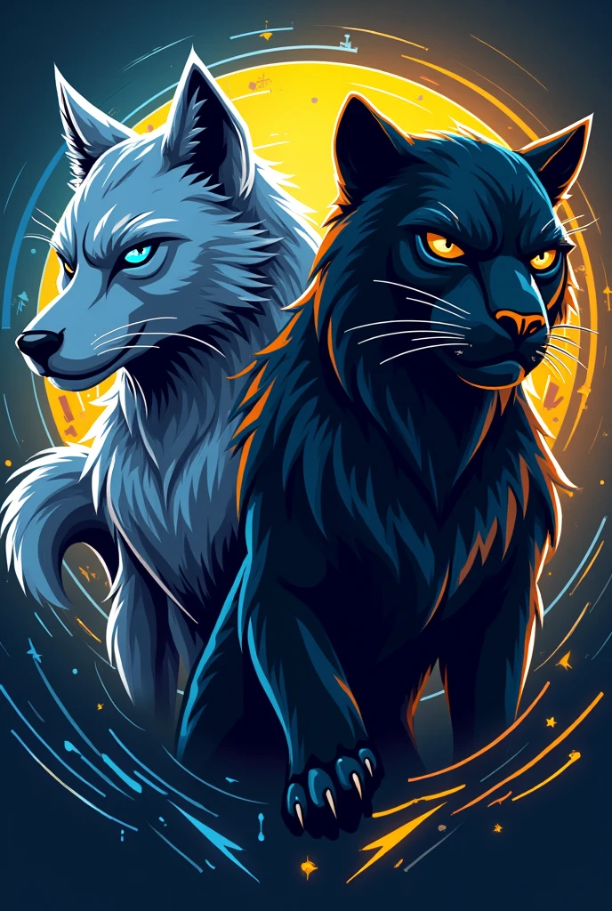 nfl team logo: They are two mascots on one team, the wolf team: blue with silver details and the panther team: black with yellow details. The team is called Cygnus and is. 2025