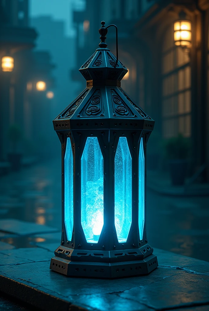Modern shadow lantern, Skeletal black and light blue