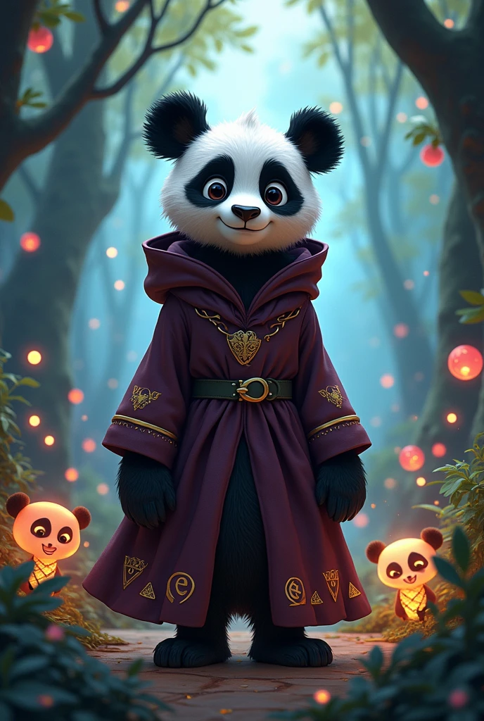 Pixar-style female black necromancer panda


