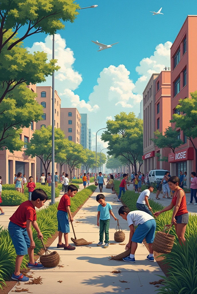 Generate an image for me where the care of public property or public elements in a society is noted or highlighted through a mural