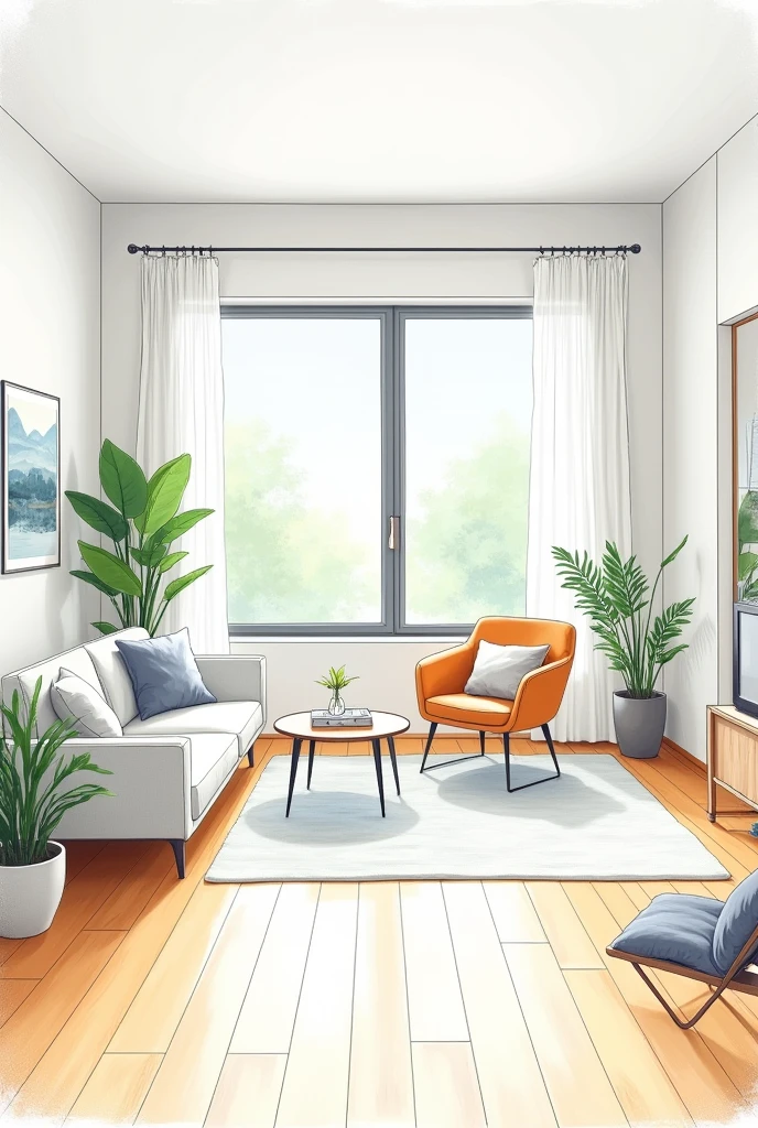 drawn in the form of a colored drawing, the inside of an extremely clean house