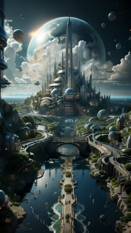 Fantasy，8k,Extremely detailed, masterpiece,High resolution,Highest quality,Increase the resolution,Cinema Lighting,Different space，6-dimensional world，Giant submarine，Ancient Undersea City，deep sea，Japan Trench，Dazzling Light，In the vast ocean，眼下にAncient Undersea Cityが広がる、vast composition，deep sea6000m