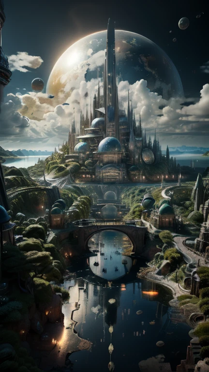 Fantasy，8k,Extremely detailed, masterpiece,High resolution,Highest quality,Increase the resolution,Cinema Lighting,Different space，6-dimensional world，Giant submarine，Ancient Undersea City，deep sea，Japan Trench，Dazzling Light，In the vast ocean，眼下にAncient Undersea Cityが広がる、vast composition，deep sea6000m